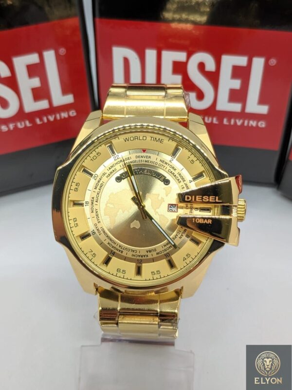 Relogio Diesel 10Bar World Pulseira de aço Dourado a prova dagua