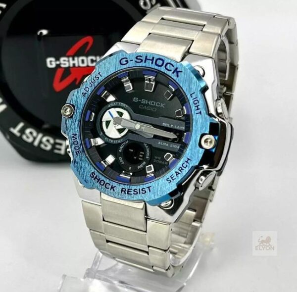 Relógio Masculino G-Shock Metal GST Prata - Azul 100% funcional Pulseira de aço e a prova dagua - Image 4