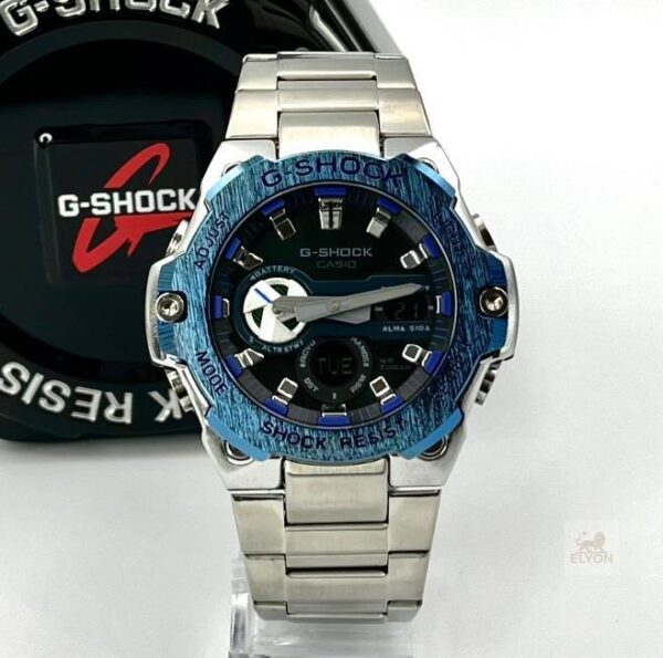 Relógio Masculino G-Shock Metal GST Prata - Azul 100% funcional Pulseira de aço e a prova dagua