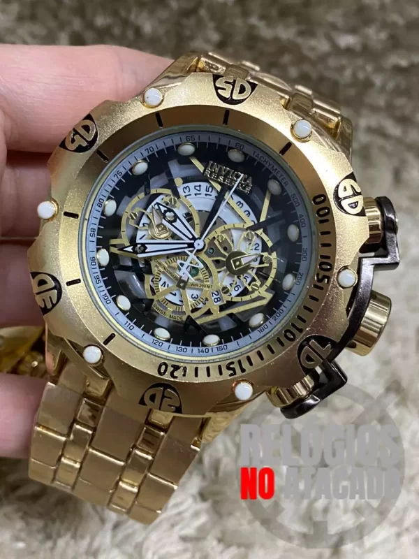 Relógio Masculino Invicta Venon Skeleto 2023 Dourado Com Fundo Preto PC - Image 3